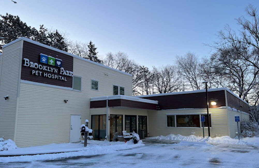 Brooklyn Park Pet Hospital Exterior after snowfall